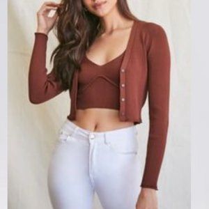 brown button down sweater